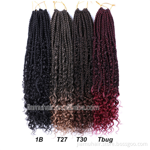 Bohemian Omber Synthetic Braiding Hair Extensions Goddess Box Braids Crochet Hair With Curly End